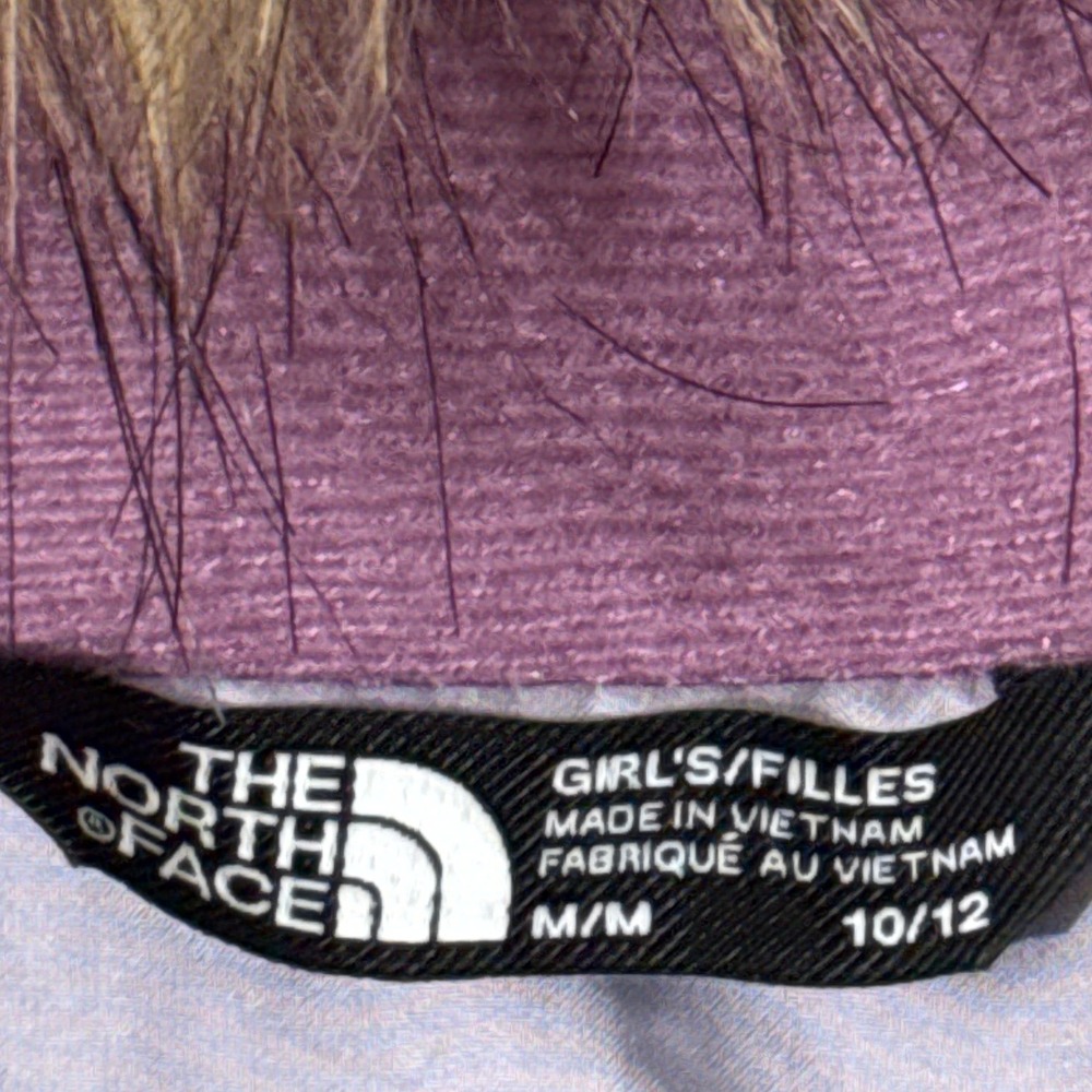 The North Face Girls Pikes Purple Down Puffer Jacket Hooded Fur Trim M 10/12 - Picture 5 of 11